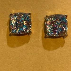 NEW! Multi Color Resin Solitaire Stud Earrings/ION Yellow Gold over Stainless
